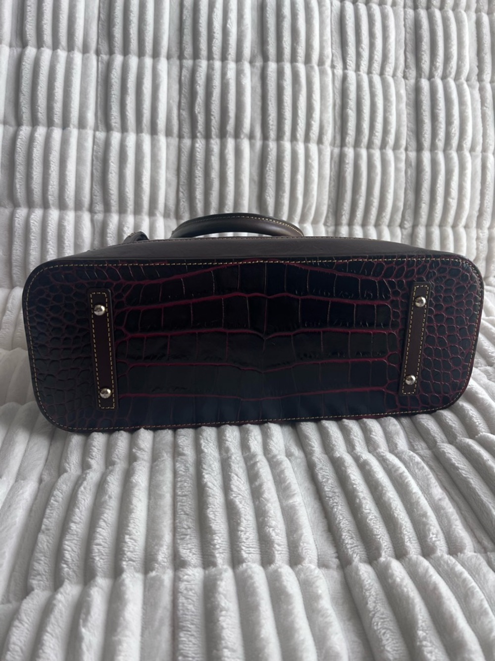 Dooney & Bourke Croc-Embossed Satchel with Gold Accents - Picture 3 of 16